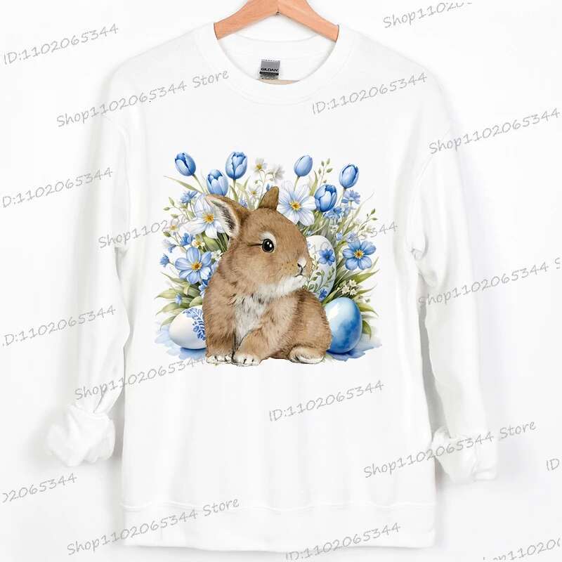 Cute Bunny Watercolor Hoodies Women, Oversized Hoodie,Daisy Wers Farm Rabbit Sweatshirts,Easter Women's Clothing