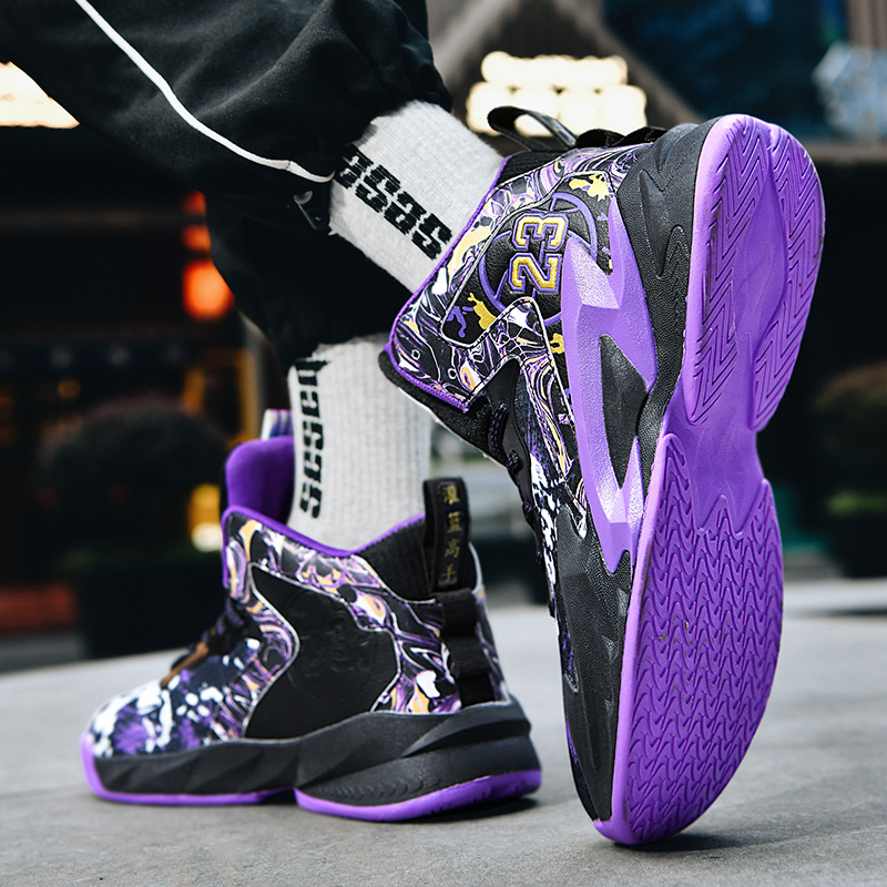 Cross-border high top basketball shoes net men's children's primary and secondary school raw rubber sole hot trend cement sneakers