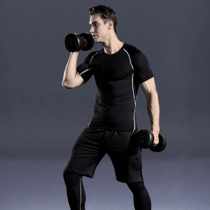 Ddmyoutdoor China Domestic Pcs Mens Compression Set Running Tights Workout Fiess Training Tracksuit Short Sleeve Shirts Sport Suit Rashgard Kit S XL
