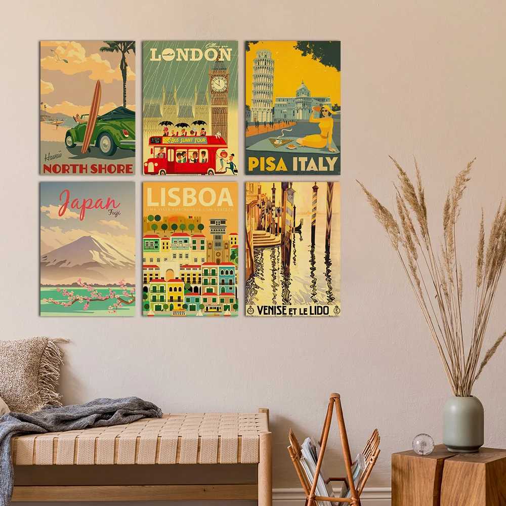 High Quality Travel Cities Plaque Metal Signs Vintage Poster Italy Japan Thailand TAHITI Landscape Retro Plate Art Painting Home Bar Pub Club T250118