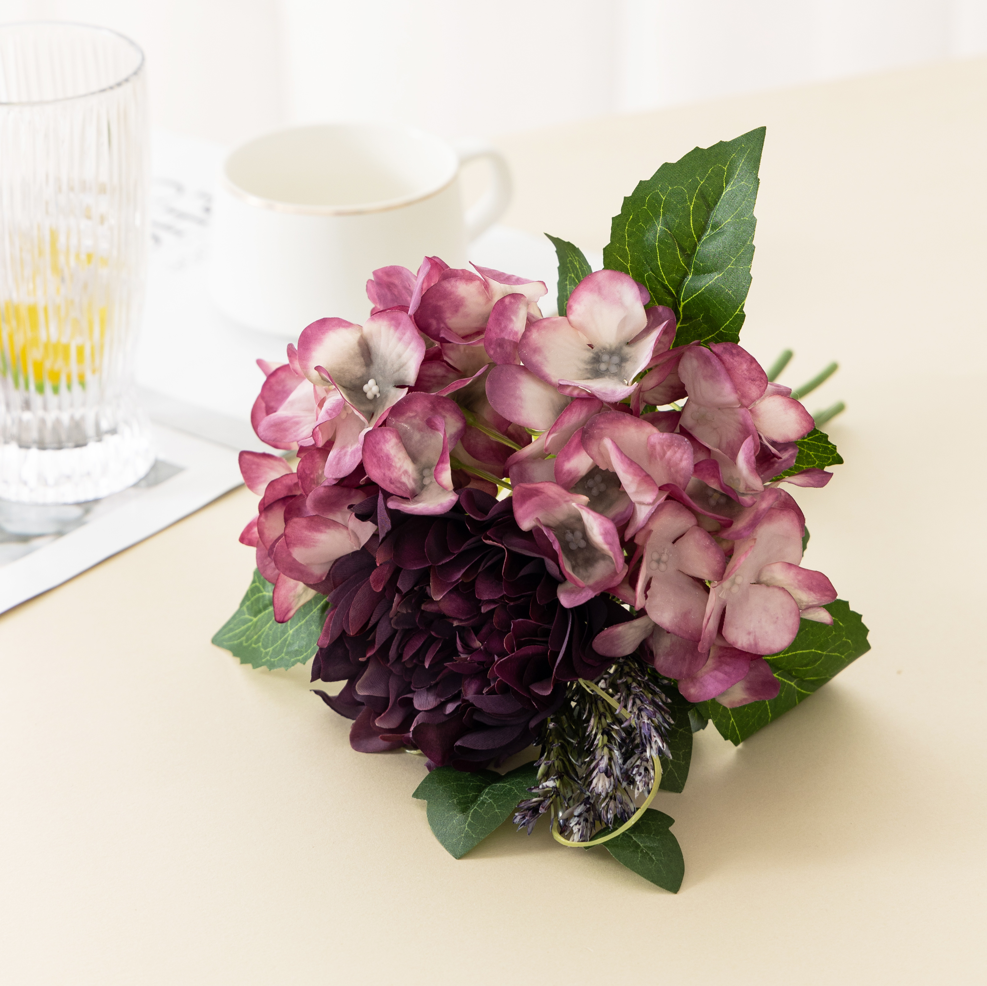 Wedding wedding champagne hydrangea fake flowers bride hand bouquet decoration dahlia cross-border simulation flower arrangement wholesale