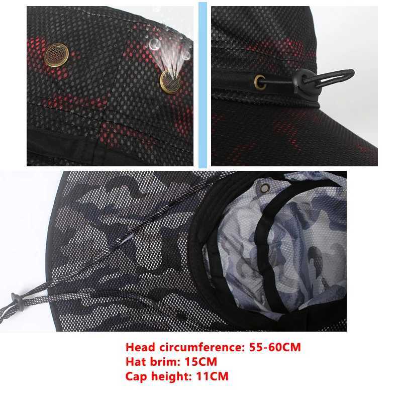 Mens 15CM Brim snake print camouflage Fisherman hat Summer UV Protection Hats Fishing Hiking Hats Mountaineering sun hatXJ250116