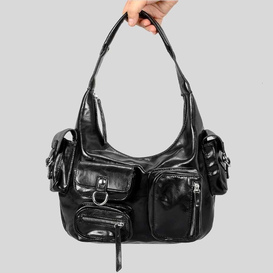 Fashion Multiple Pockets Halfmoon Underarm Y2k Women Shoulder Bags Pu Leather Lady Handbags Hobos Small Tote Bag 2024