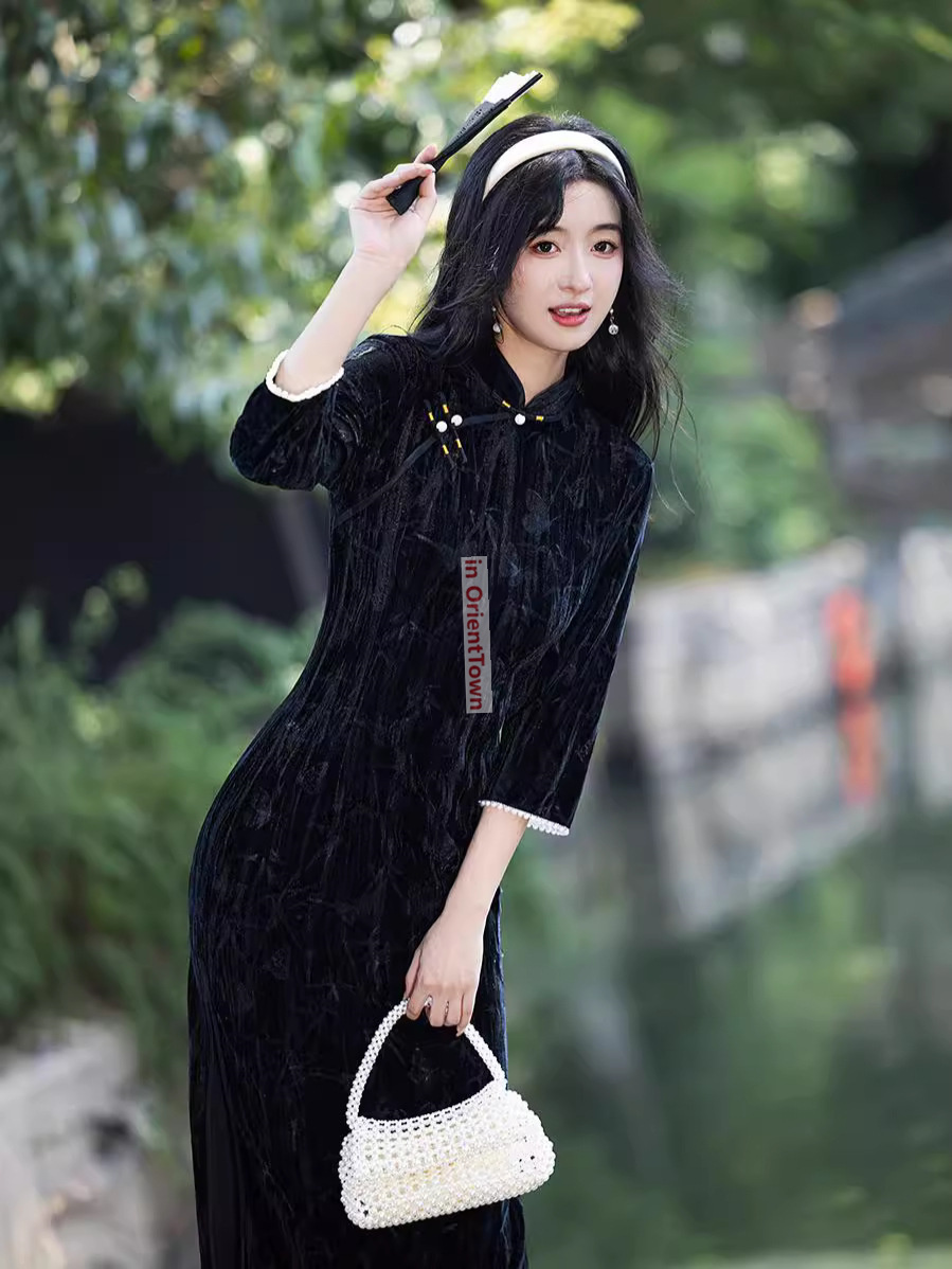 Sexy Chinese Dress Black Elegant Qipao Traditional Modern Cheongsam Harajuku Mini Dress Carnival Dresses Up Outfit Party