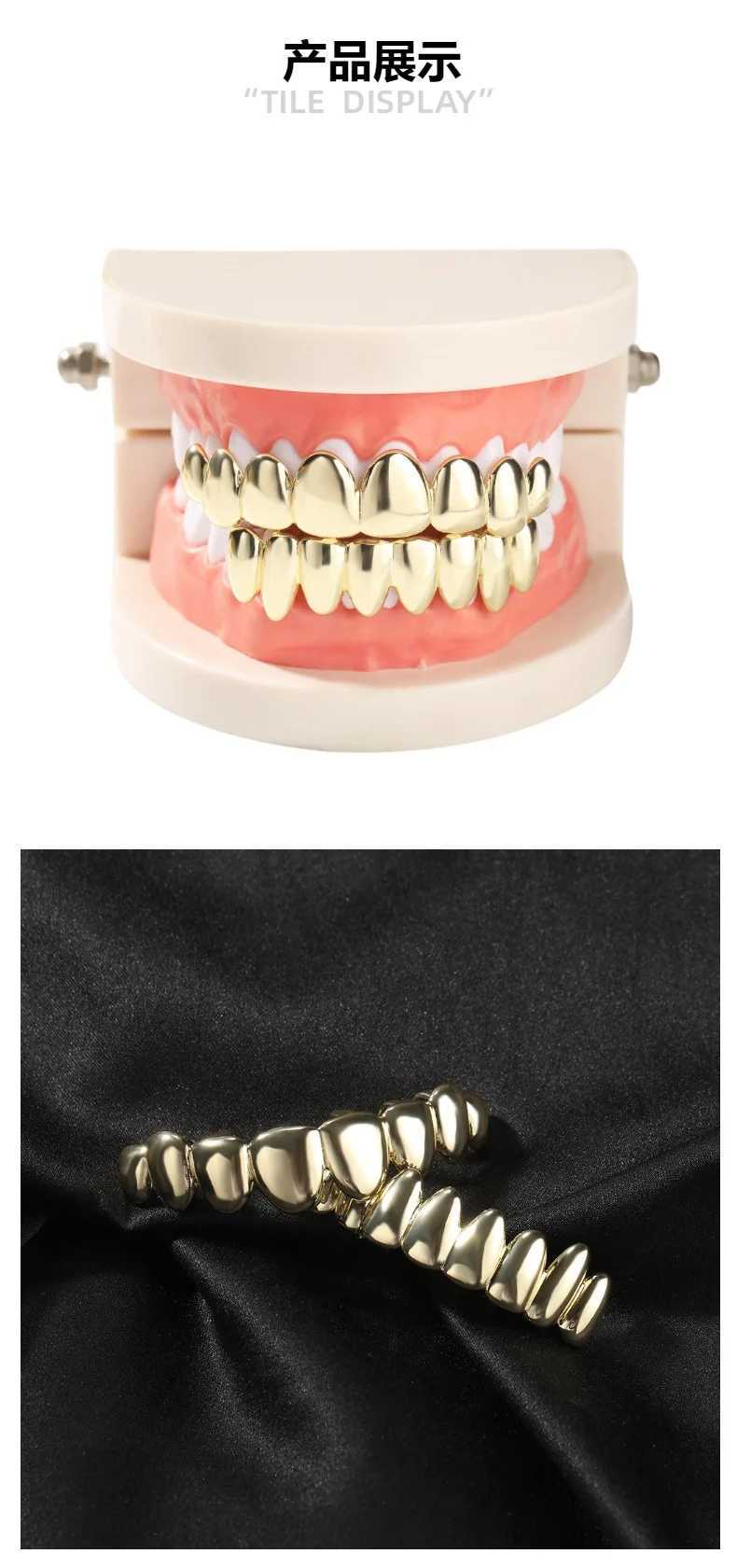 New Smooth Surface Shape Iced Out Teeth Grillz Hip Hop Top Bottom Grills Dental Mouth Punk Teeth Caps Cosplay Party TG121XJ250114