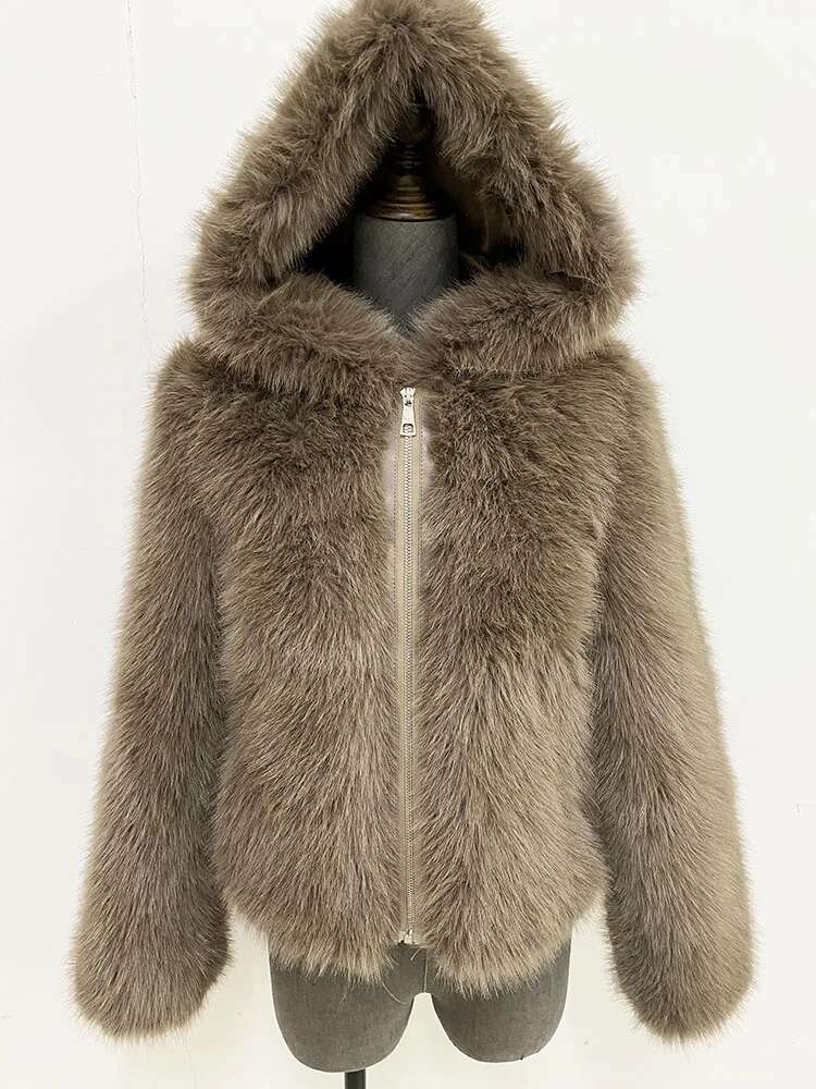 ZADORIN Fluffy Warm Hooded Coat Women Clothing White Faux Fur Jacket Womens Jackets Winter 2024