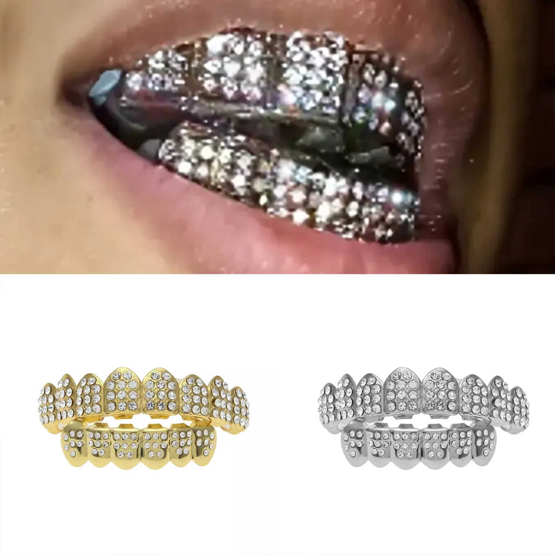 Hip Hop Gold Silver Ice Out CZ Teeth Grillz Top Bottom Mens JewelryXJ250412