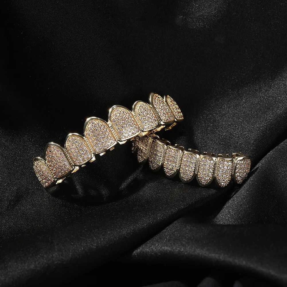 New 8 Up Down Iced Out Teeth Grillz Hip Hop Top Bottom Grills Dental Mouth Punk Teeth Caps Cosplay Party TG122XJ250114