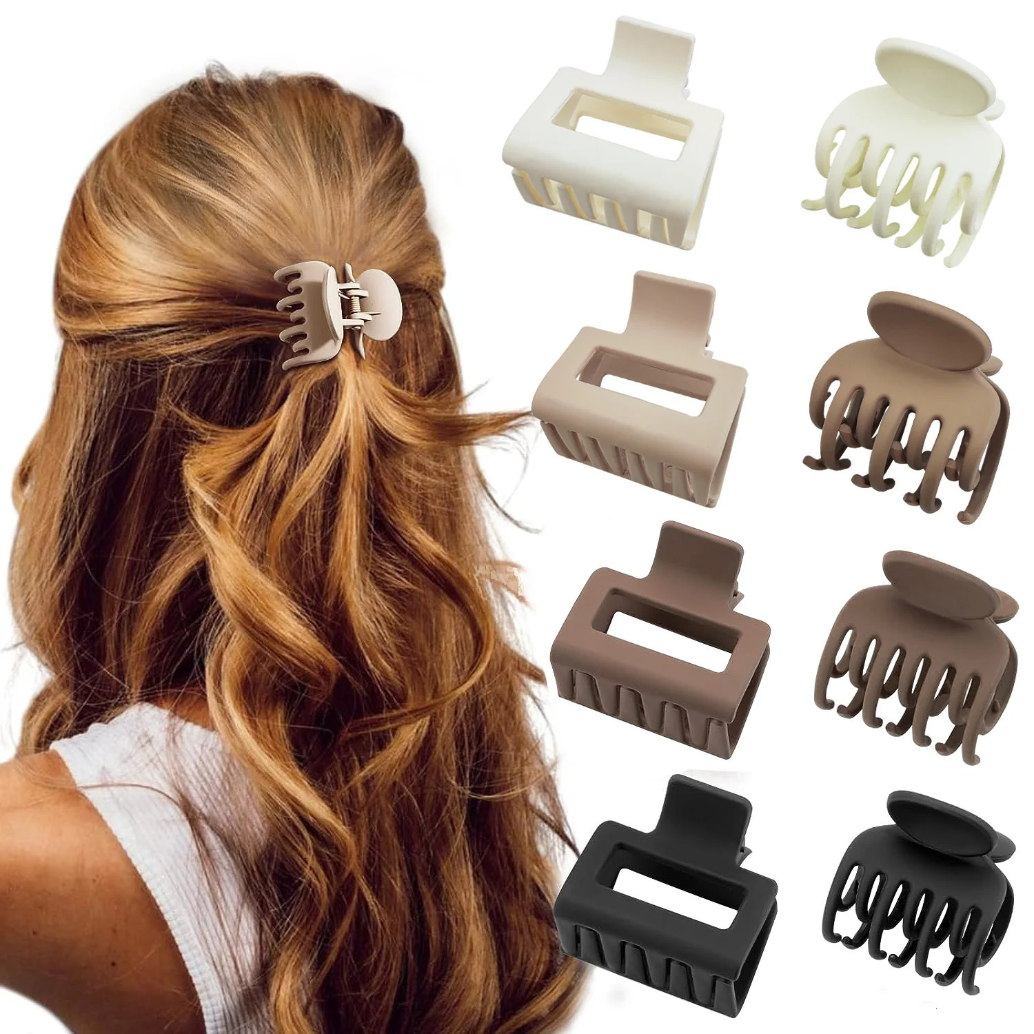 8Pcs Matte Hair Clips for Women and Girls Rectangle Double Row Small Claw ThinMedium Fine 250118