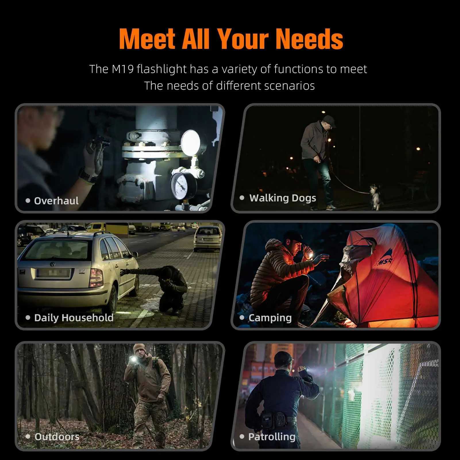 SUPERFIRE M9 20W LED flashlight 750lm with tail light zoom C-type rechargeable flashlight built-in 4500mAh battery camping lightW241227
