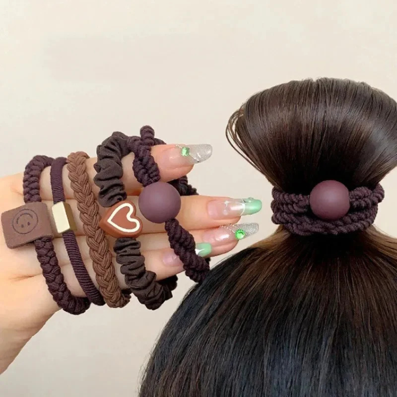 10PCS Headband Leather Band Female High Ponytail Holster Hair Accessories Simple Elasticity Durable Rubber Circle 250118