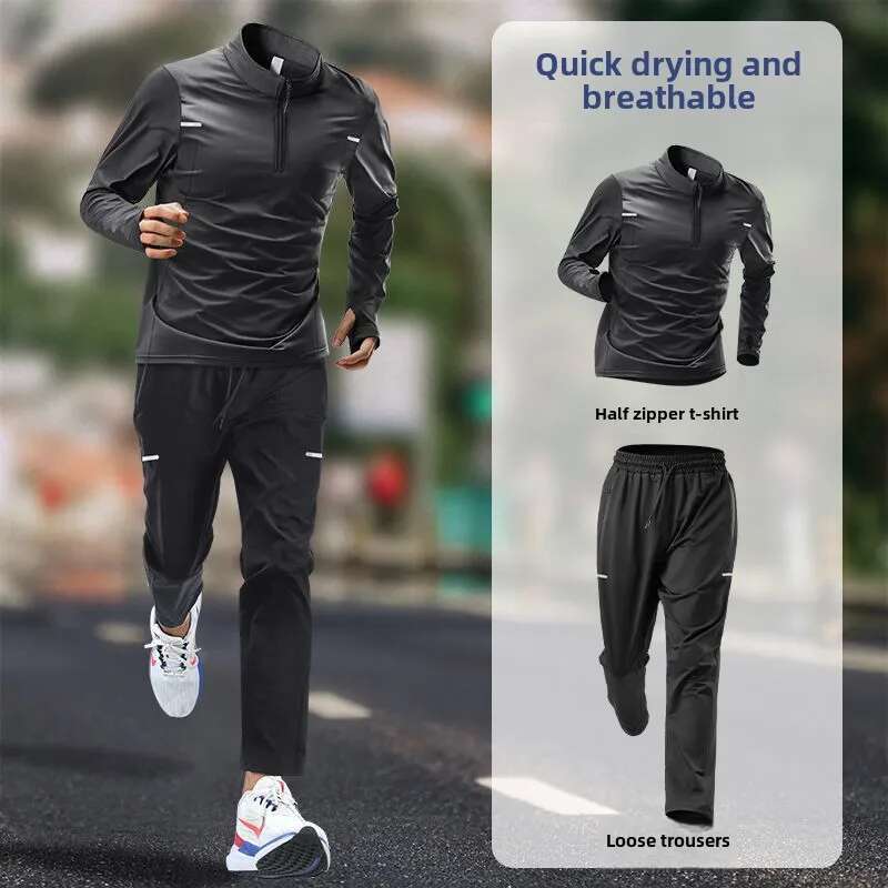 Ddmyoutdoor China Domestic Men S Autumn Running Quick Dry Long Sleeve Tracksuit Set Fiess Outdoor Morning Jogging Sportswear With Training Pants