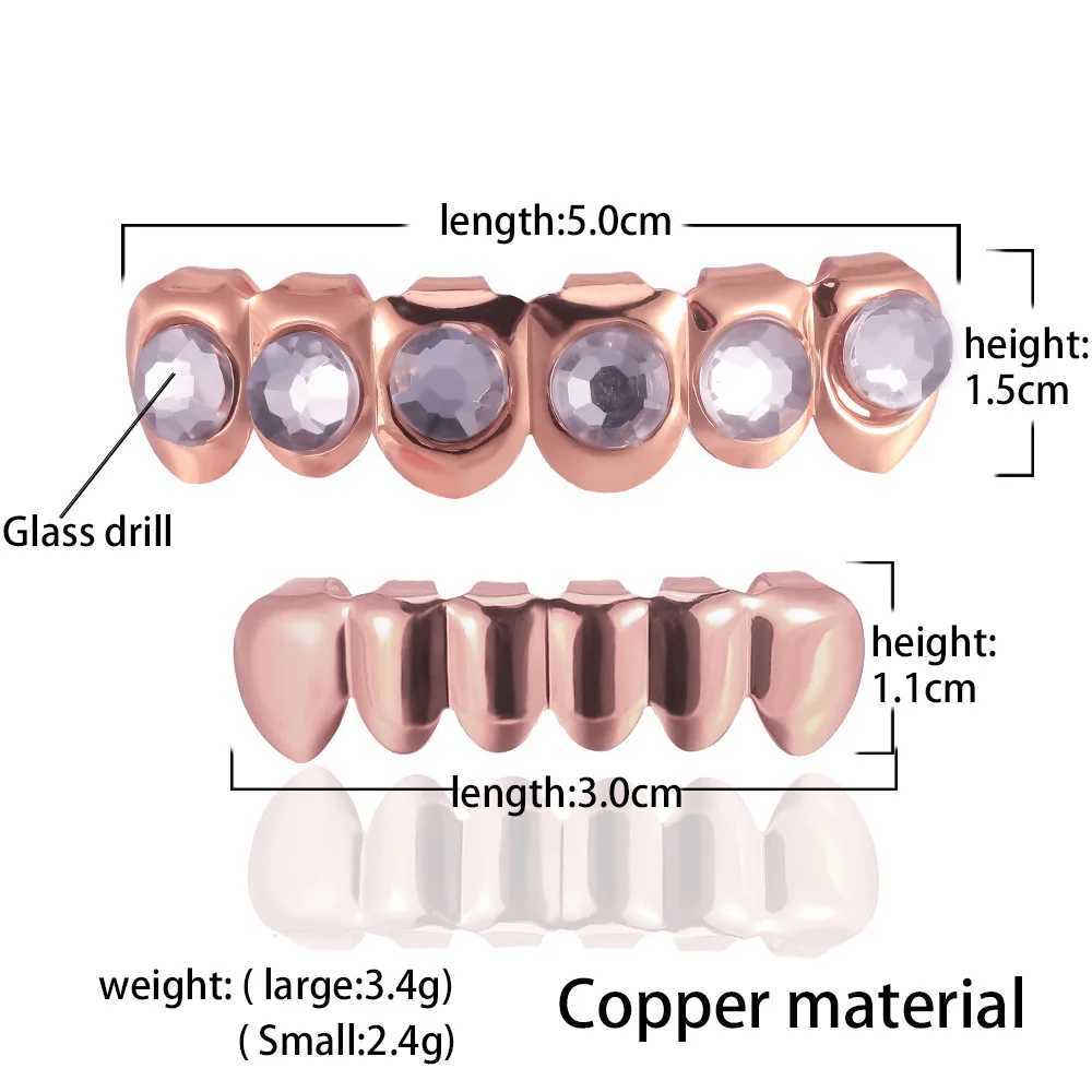 Round Rock Zircon Bling Teeth Grillz Top Bootom Dental Mouth Punk Teeth Caps Cosplay Party Tooth Rapper Hip Hop JewelryXJ250114
