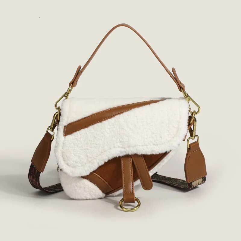 Women's Crossbody Saddle Classic Designer Brand 2024 Winter New Wool Bag And Purse Ladies Vintage Shoulder Messenger Handbag