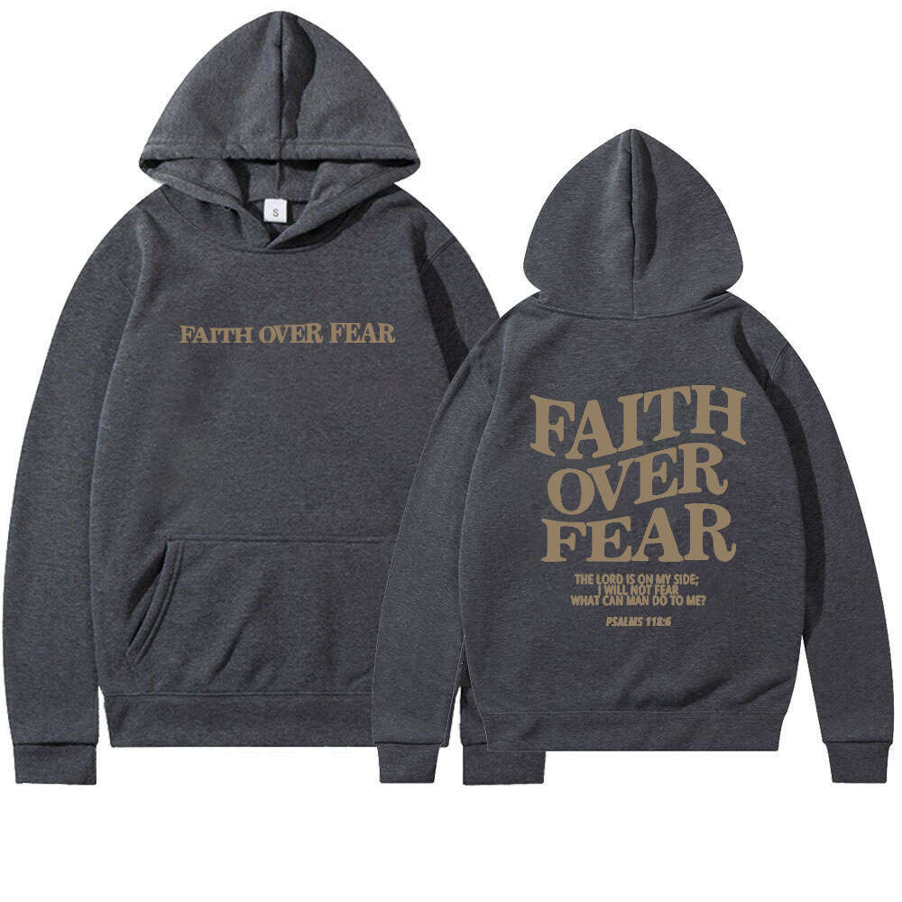 new women's casual loose long sleeved Faith Over hooded sweatshirt