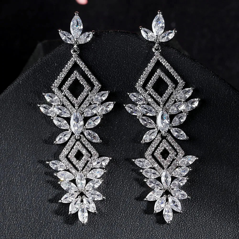 Vintage Wedding Party Jewelry Accessories Gorgeous Flower Cubic Zirconia Big Long Bridal Earring For Women 250117