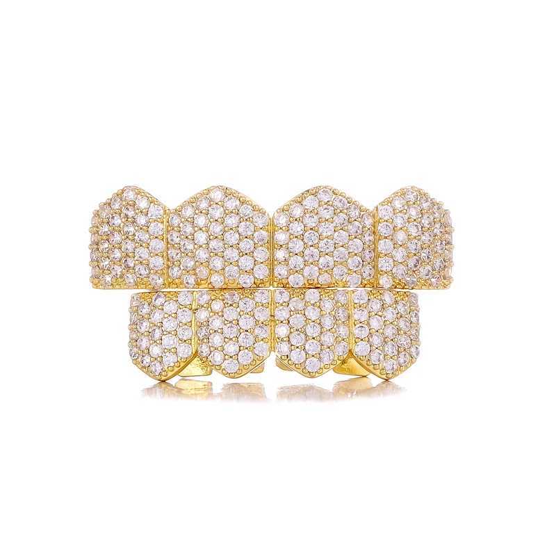 Full CZ Stones Teeth Grillz Caps Cubic Zircon Iced Out Micro Pave Top Bottom Charm Grills For Men Women JewelryXJ250114