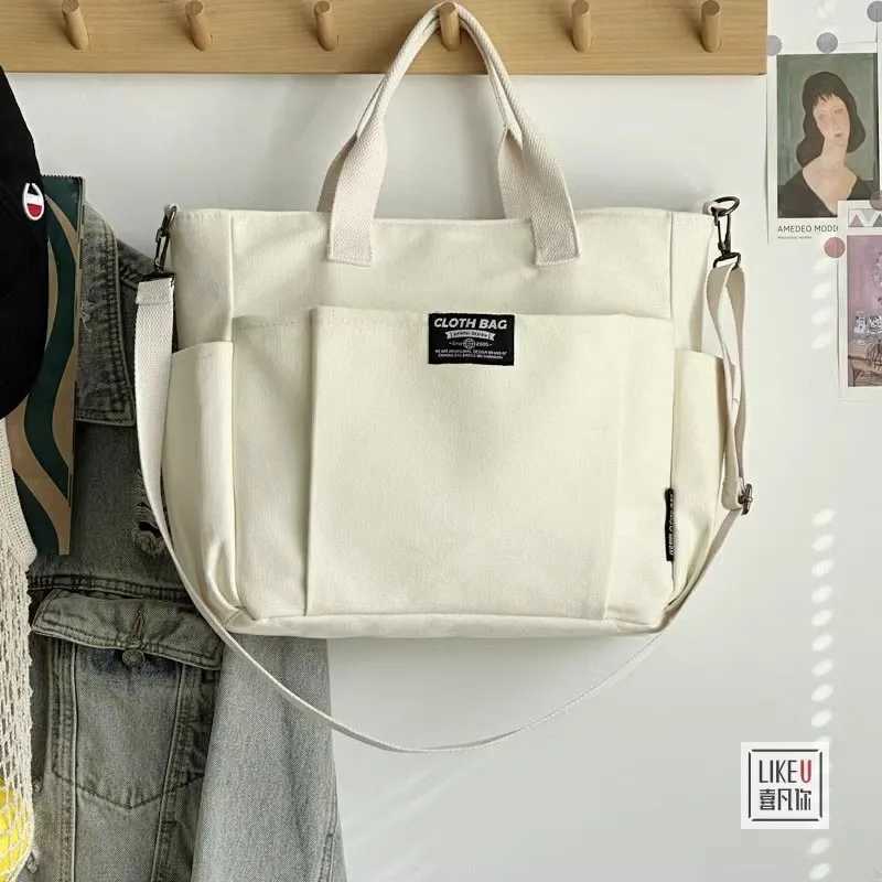 Urban Minimalist Female Student Large Capacity Commuting Horizontal Canvas Single Shoulder Diagonal Cross Portable Tote Bag T250118