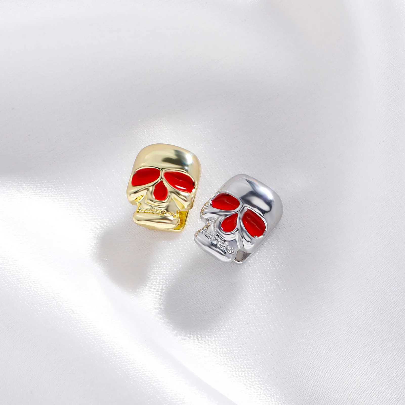 Hip Hop Teeth Grillz Fashion Skull Head Gold Silver Color Removable Grills Dental Mouth Punk Teeth Caps Party JewelryXJ250114
