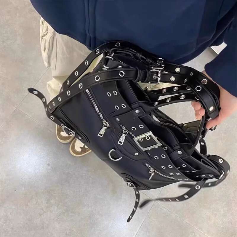 2024 Large Capacity Tote Motorcycle Bag For Women Punk Rivet Strap Handbag Locomotive Men's Women's Neutral Bag