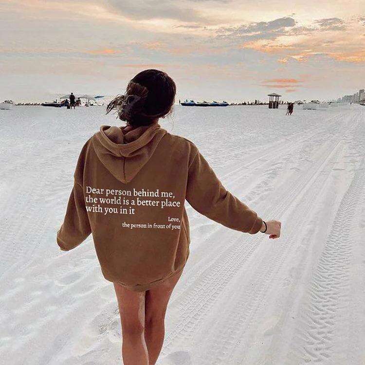 Women's hoodie plain letter print kangaroo pocket drawstring hooded sweatshirt jacket