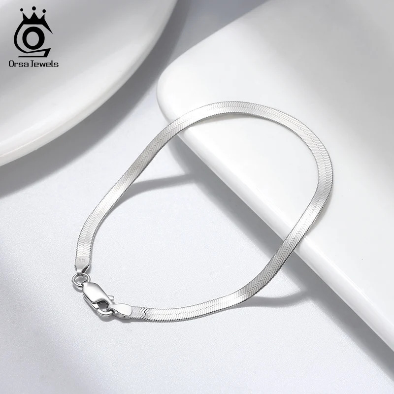 ORSA JEWELS Soild 925 sterling silver Italian 3mm 4.5mm wide snake chain bracelet flat herringbone chain bracelet SB107 250109