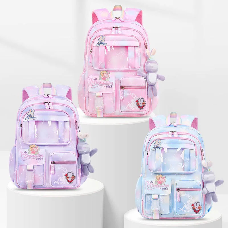 Waterproof Rainbow Schoolbag Student Girls Childrens Princess Refrigerator Door Backpack Spine Protector Shoulder Bags Cute 250109