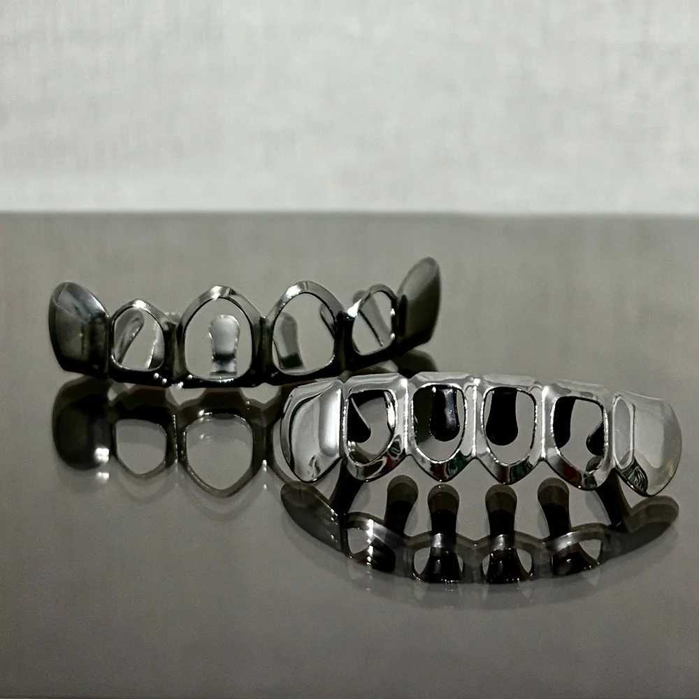 RACHELZ Hip Hop Hollow Teeth Grillz Braces Black Gold Color Glossy Tooth Caps For Women Men Jewelry Dental GrillsXJ250114