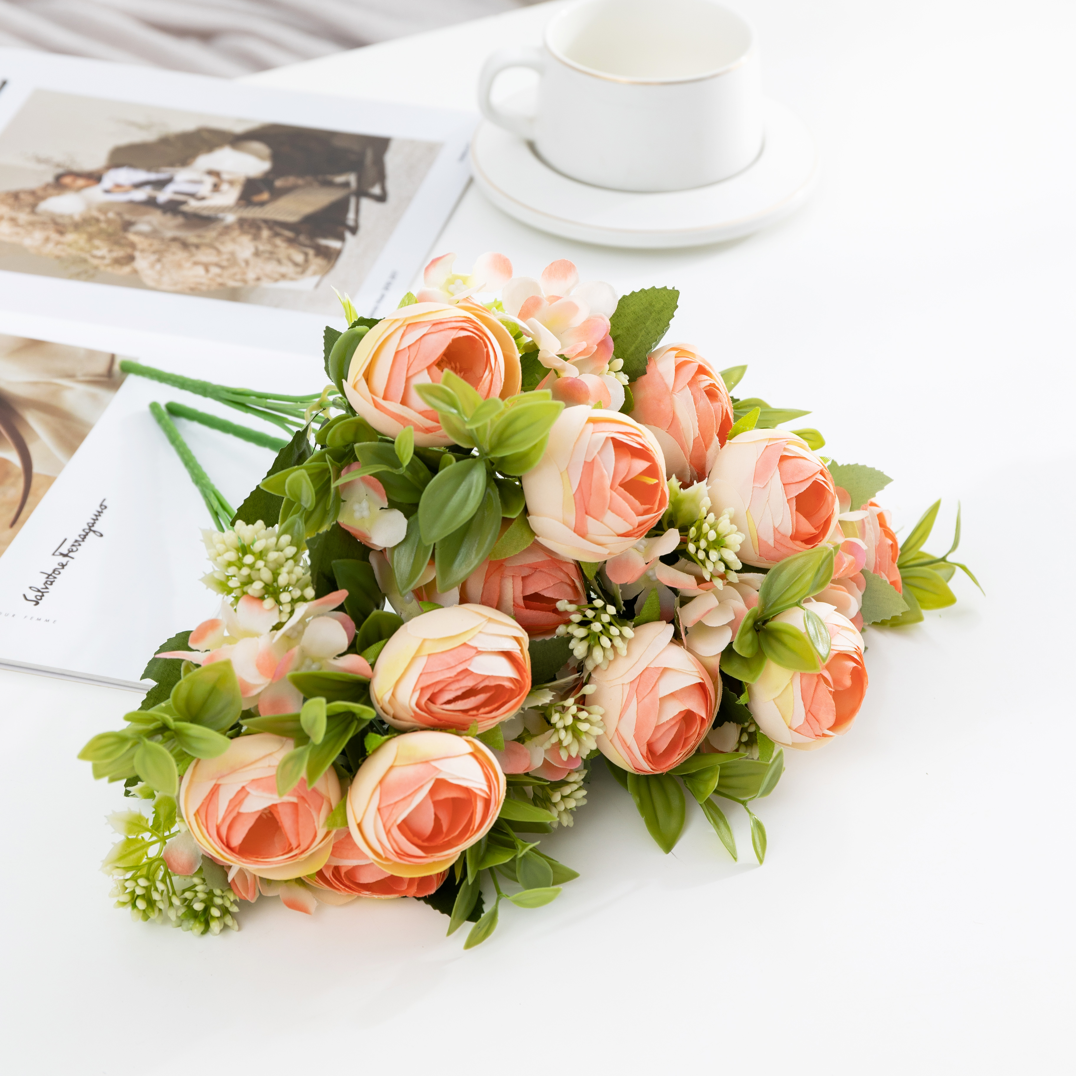 Faux Flowers DIY Kit Realistic Simulated Tea Roses with Multiple Forks for Creative Table Scapes
