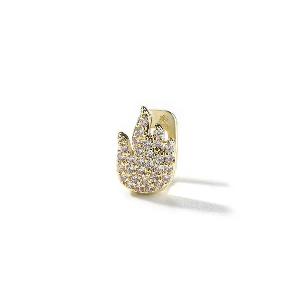 New 1PC Flame Iced Out Teeth Grillz Hip Hop Top Bottom Grills Dental Mouth Punk Teeth Caps Cosplay Party TG120XJ250114