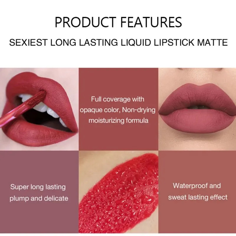 6Pcs Matte Liquid Lipstick Makeup Set Matte Liquid Long-Lasting Wear Non-Stick Cup Not Fade Waterproof Lip Gloss 250108