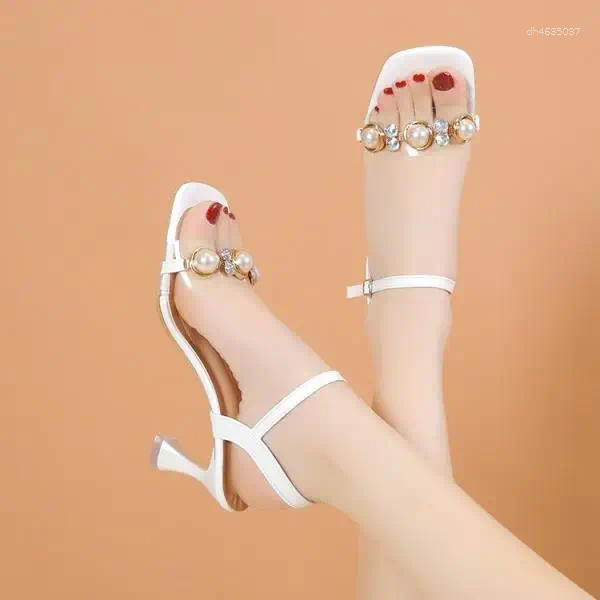 Sandals Pearl 2025 Summer All-Match Comfort Shoes For Women Med Breathable Open Toe Stiletto Medium Girls Peep Scandals Casu hurenlakeshoes