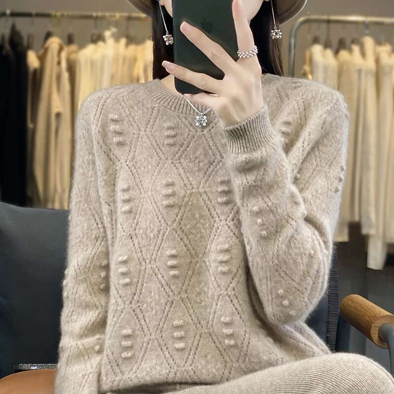 Striped Autumn/Winter New 100% Merino Wool Cashmere Women's O-Neck Pullover Warm Bottom Knit Shirt Top