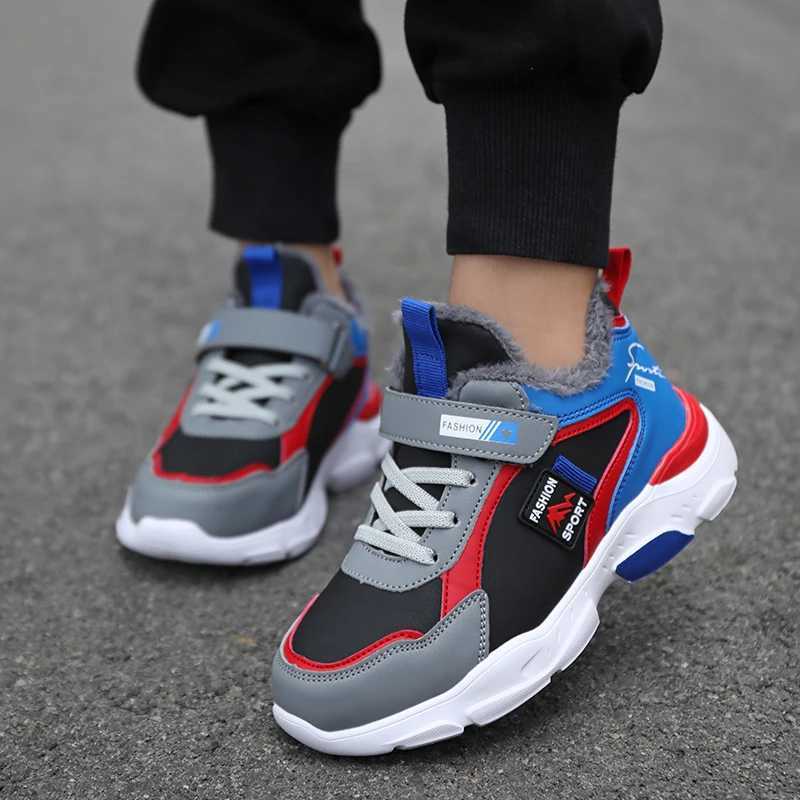 Kids Casual Shoes Winter Boys Leather 5-15y Children Tennis Fashion Sneakers Toddlers Fur Outdoor Footwear Size 28-39XJ250118