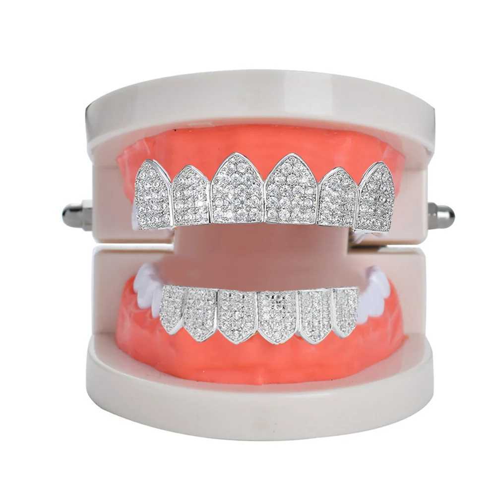 Hip Hop Cubic Zircon Teeth Grillz Top Bottom Grills Punk Teeth Caps Cosplay Party Rapper Jewelry Halloween Teeth Decoration XJ250114
