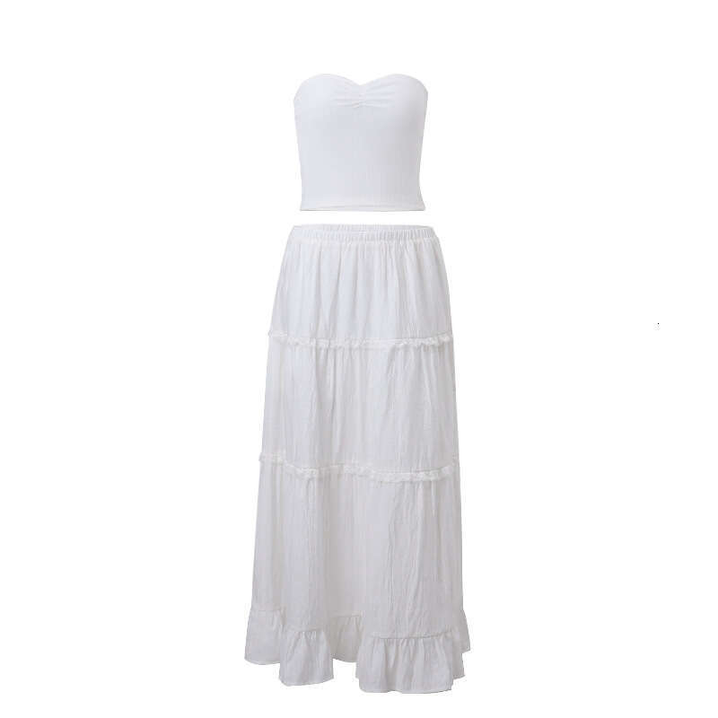 Fashionable temperament French sweet sexy two-piece set summer women's one shoulder strapless half length skirt 2025 new casual fashion trend clo