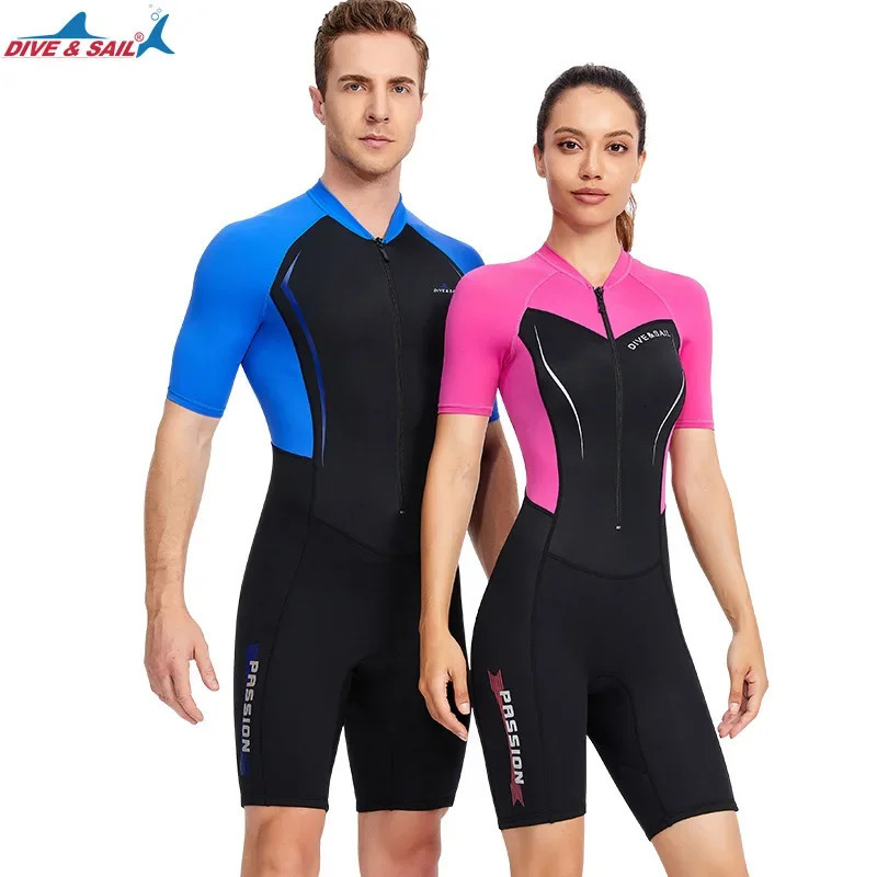 Men Womens 1.5MM Neoprene wetsuit conjoined Short Sleeve Shorts Diving Surfing Suit Sun Protection Warm Swimming Suit triathlon 250108