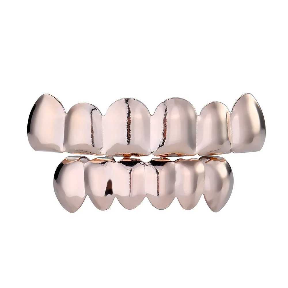Hip Hop Gold Plated Teeth Grillz Set Top Bottom Tooth Grills Dental Mouth Punk Teeth Caps Cosplay Party Rapper JewelryXJ250114