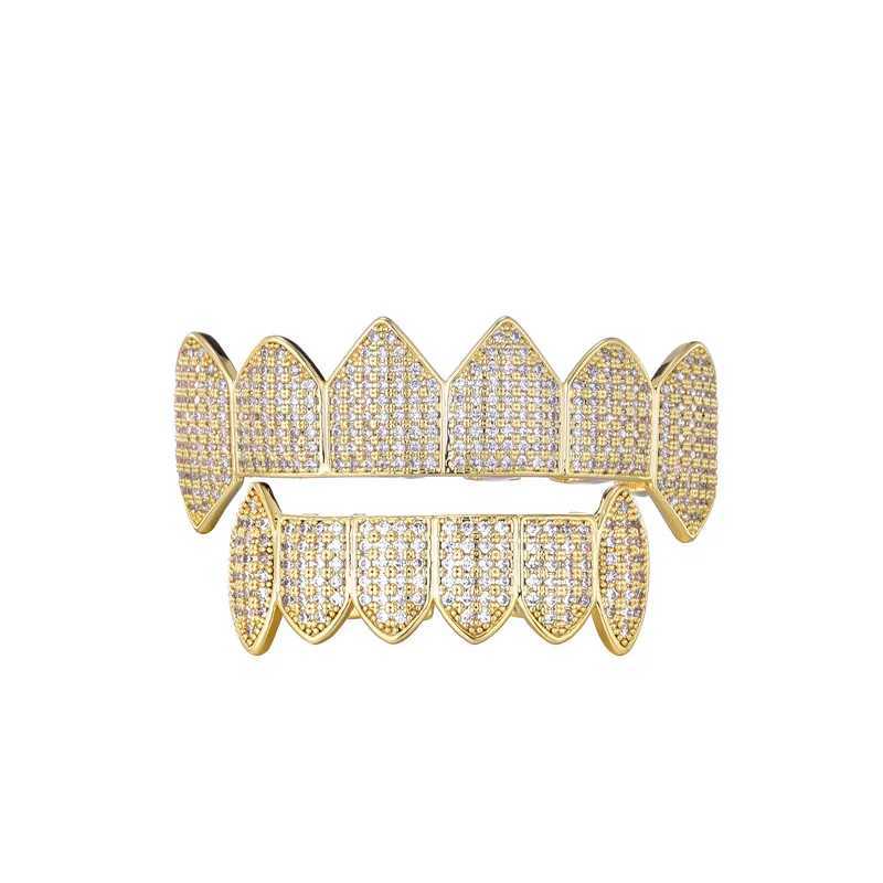 D Z Trendy Cubic Zirconia Grills Set Silver Color Teeth Grills Hip Hop Halloween Iced Out Top Bottom Dental Grills Body JewelryXJ250114