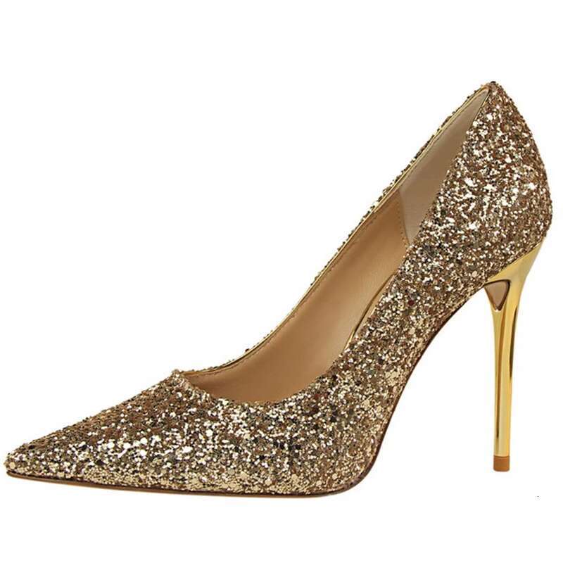 High Heel Pumps Women Shallow Mouth Pointed Glitter Sexy And Slimming Nightclub Design New Shoes Female