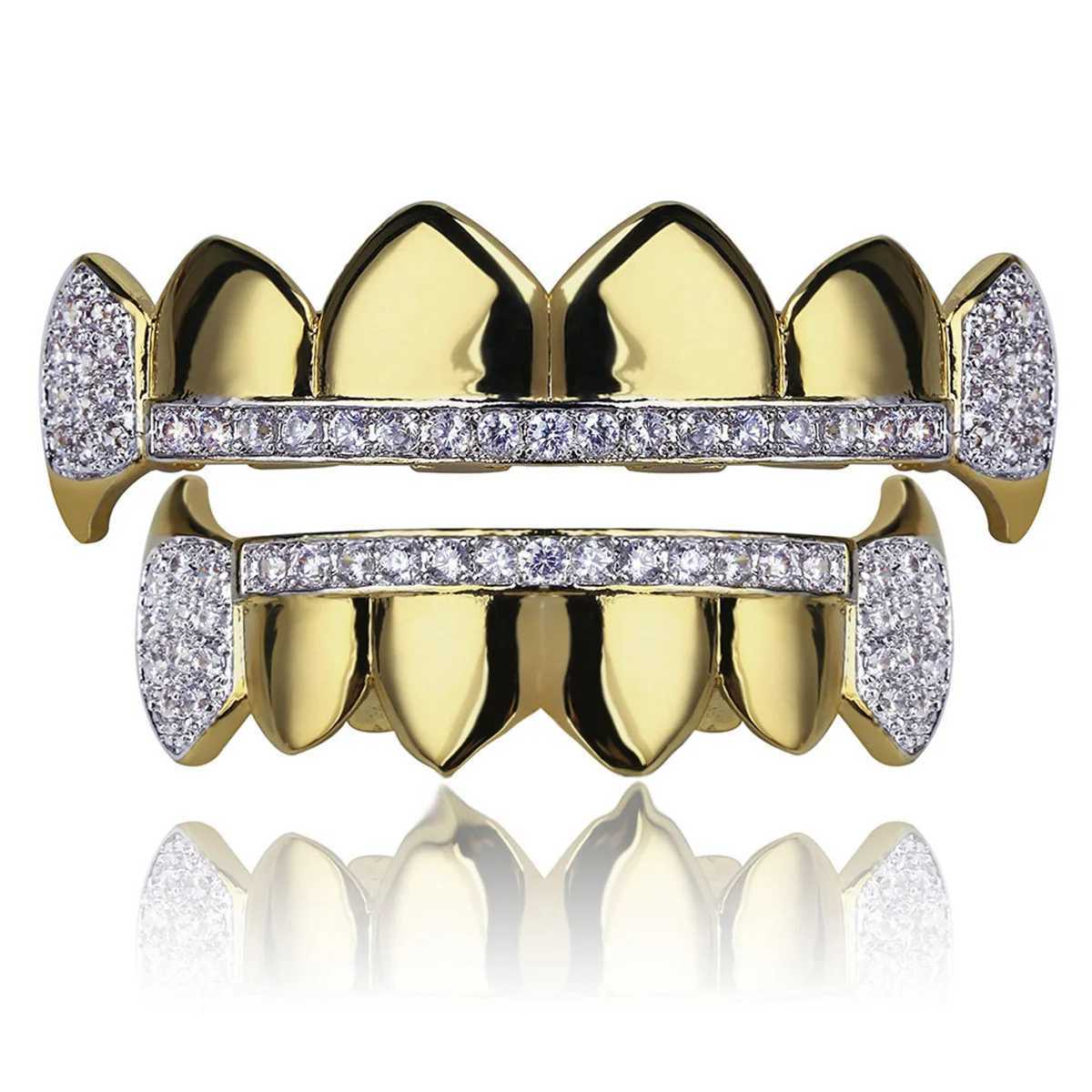 Hip Hop Rock CZ Stones Teeth Grillz Caps Cubic Zircon Iced Out Micro Pave Top Bottom Charm Grills For Men Women JewelryXJ250114
