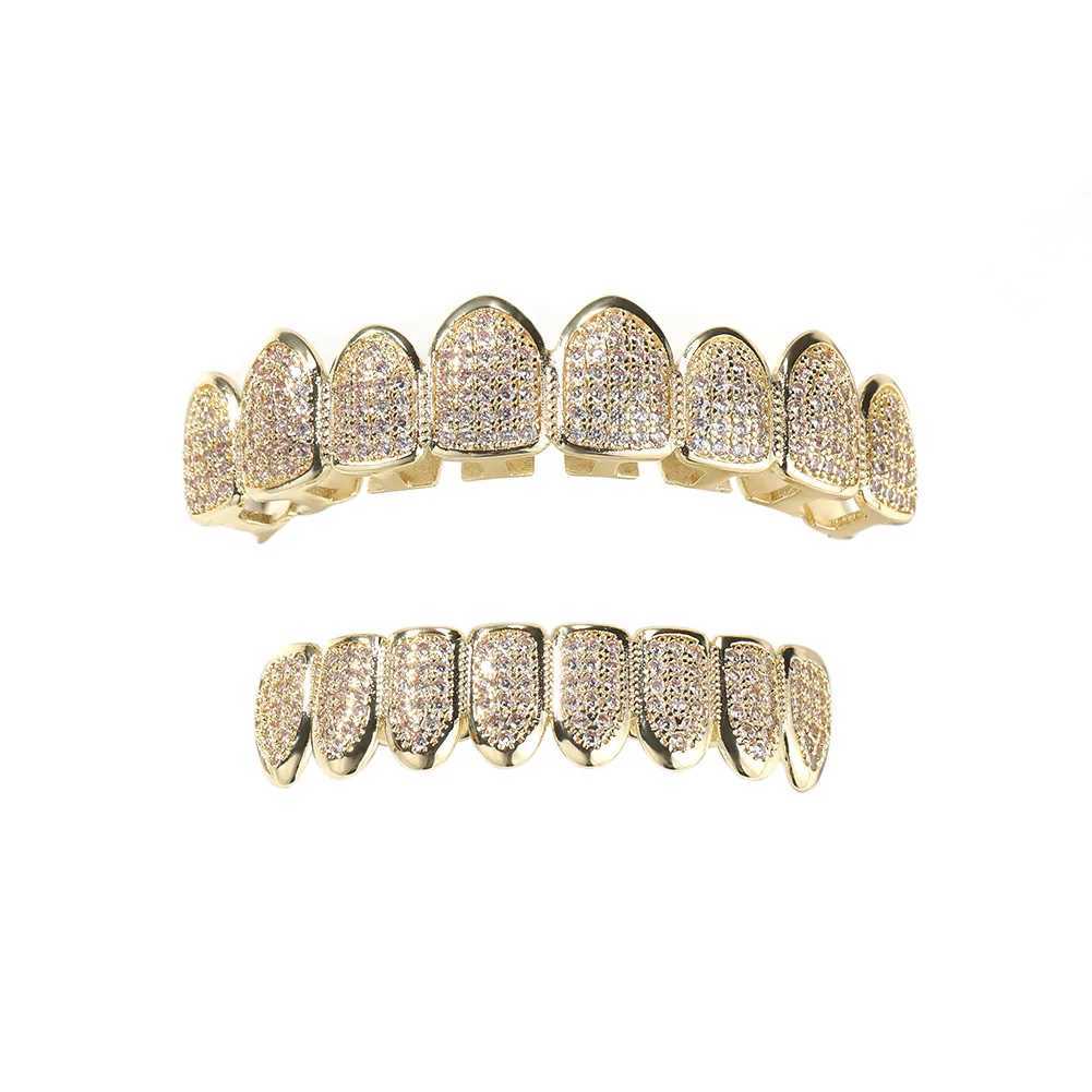 New 8 Up Down Iced Out Teeth Grillz Hip Hop Top Bottom Grills Dental Mouth Punk Teeth Caps Cosplay Party TG122XJ250114