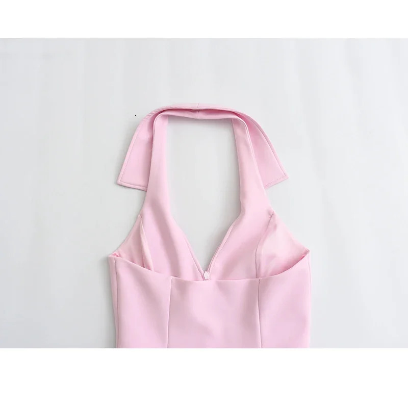 ASDS-Womens Halter Neck Slim Cropped Top Side Zipper Backless Sexy Female Fashion 250115