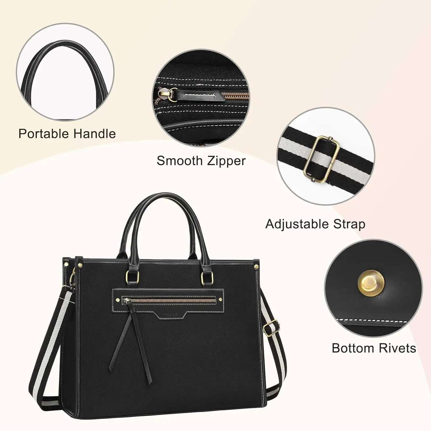 Woman Laptop 15.6 inch Canvas Tote Work Computer Messenger Shoulder Bag Casual Travel Office College Handbag Briefcase