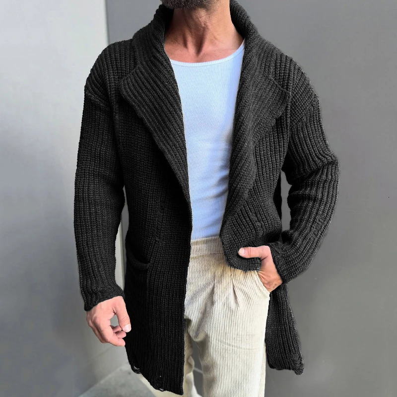 Casual Mens Knitting Cardigan Jackets 2025 Spring Fall Stylish Lapel Pockets Sweatercoats For Men Clothes Knitted Sweater Jacket 250113