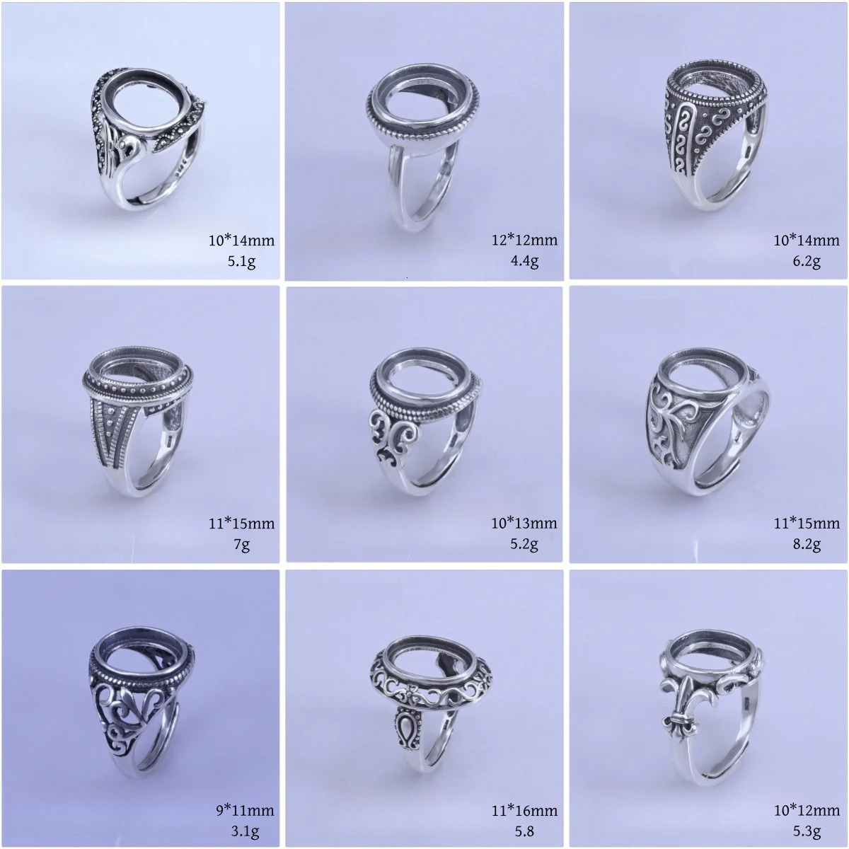 Setting 911101212141115101m Gemstone S925 Sterling Silver Ring Empty DIY Support for Men Fine Fashion Charm Jewelry 250110