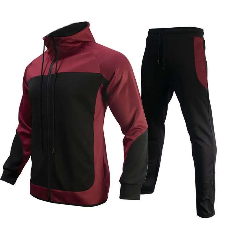 Ddmyoutdoor China Domestic Men S Autumn Winter Hooded Color Blocked Casual Sportswear Long Sleeve Sweatshirt And Loose Pants Outdoor Jogger Cargo Suit