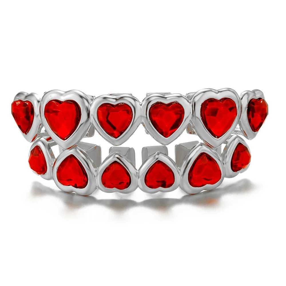 Love Red CZ Stones Teeth Grillz Caps Cubic Zircon Iced Out Micro Pave Top Bottom Charm Grillz For Men Women JewelryXJ250114