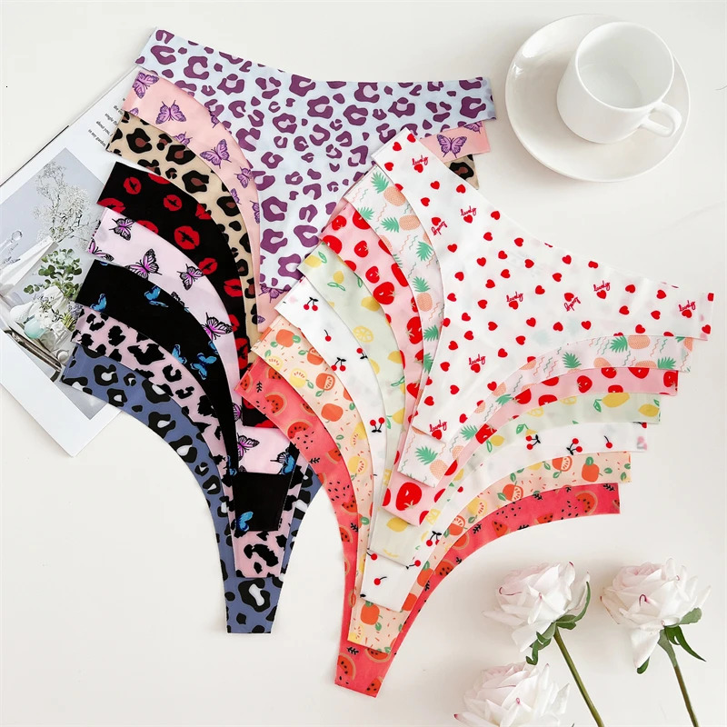 FINETOO 4Pcs Ultra Soft Underwear For Women Sexy Graphic Print Seamless Thongs Female Stretch Leopard G Strings Comfort Lingerie 250114