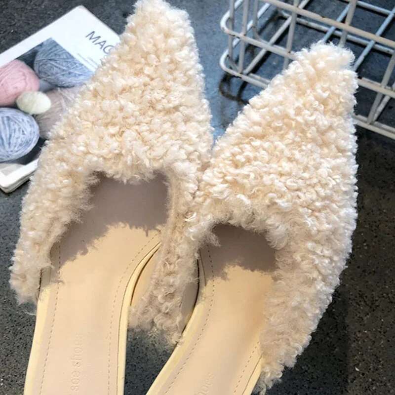 2025 Spring Autumn Women Fur Mules Slippers Fashion Shallow Slip On Stripper Shoes Ladies Comfort Outdoor Slides
